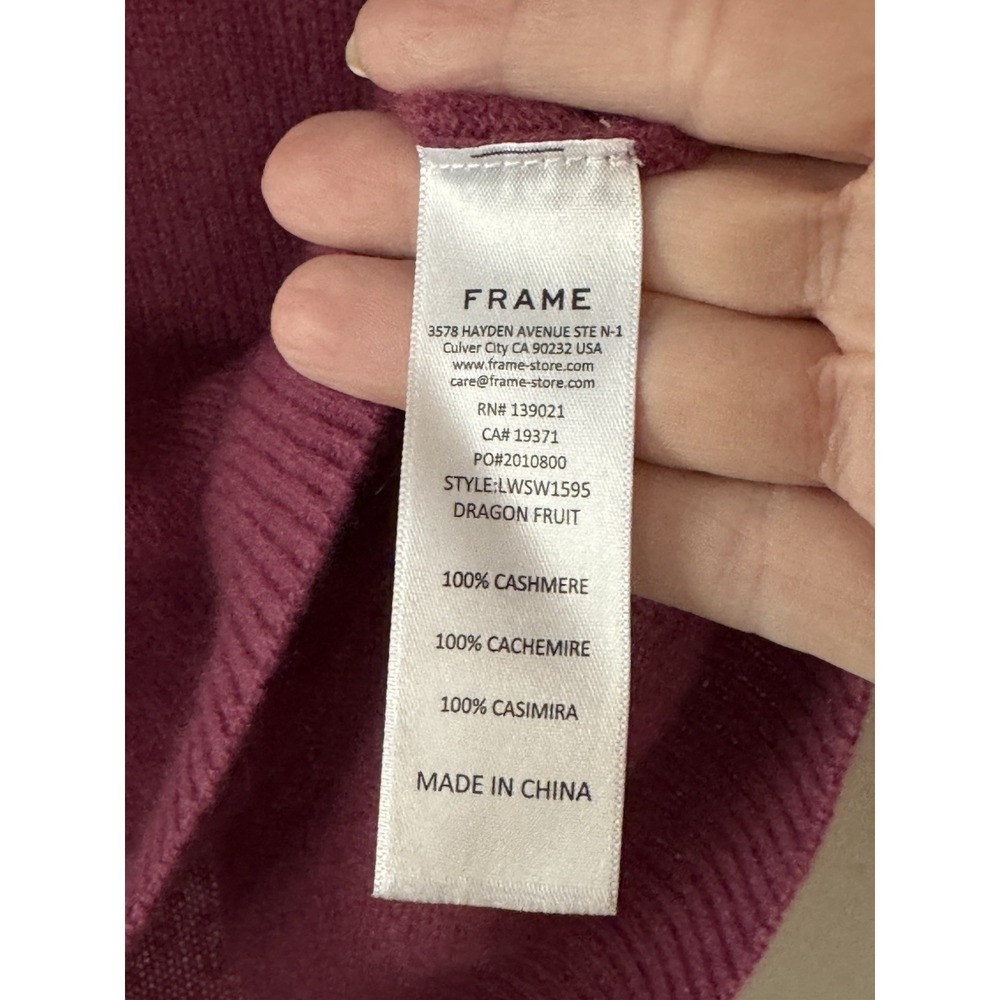 FRAME Ruched Sleeve 100% Cashmere Cropped Sweater in Dragon Fruit Pink Large - Picture 5 of 11